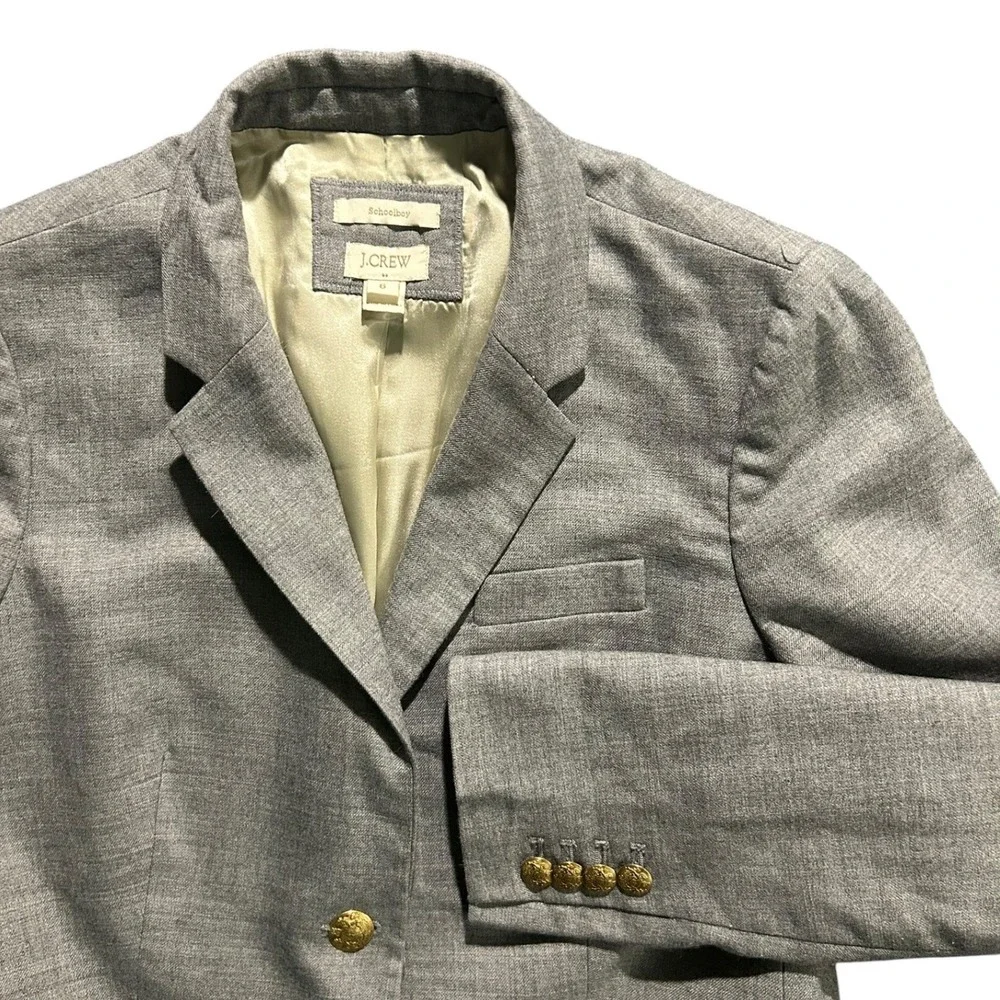 J.Crew Schoolboy Blazer Heather Gray Gold Crest Button Jacket Boys Size 6